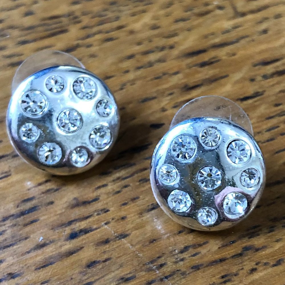Silver & Rhinestone Circle Stud Earrings - image 1